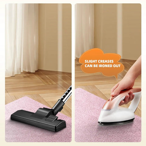 Non Slip Office Chair Mat For Hardwood Floors 48 By 36 Inches Large Pink Floor Protector shown being vacuumed and ironed.
