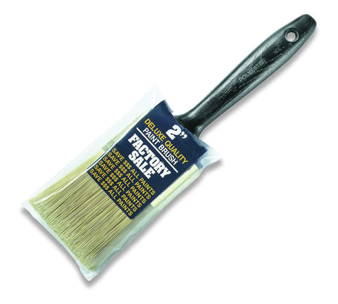 2-Inch Polyester Paintbrush With Gold Filament, Chisel Trim For Latex And Oil Paints, Brass Ferrule, Black Plastic Handle, Made In USA