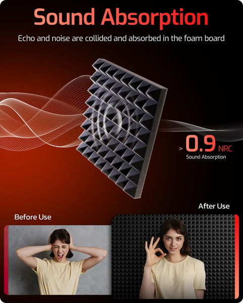 Kick The Echo Down With These Slap On 12 Pack High Density Acoustic Foam Panels Self Adhesive Wall Tiles For Home Studio Gamer Setup Quick Expand Game Changing Sound Dampening, showing sound absorption features.