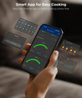 Smartphone displaying Dual Probe Smart Wireless Meat Thermometer app with Bluetooth and WiFi features