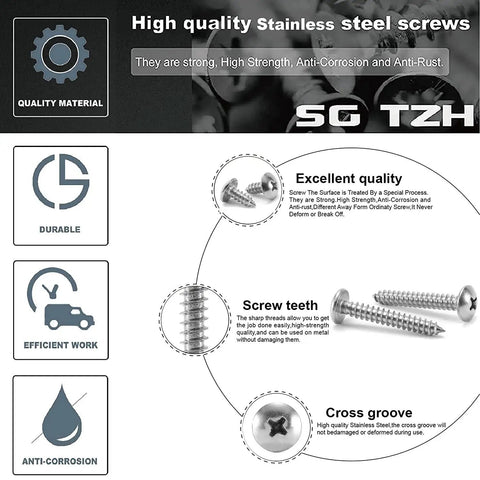 Top Grade Heavy Duty 100 Pack Stainless Steel Wood Screws Number 4 Quarter Inch Truss Head Phillips Drive Self Tapping Fasteners, showing durable and anti-corrosion design.