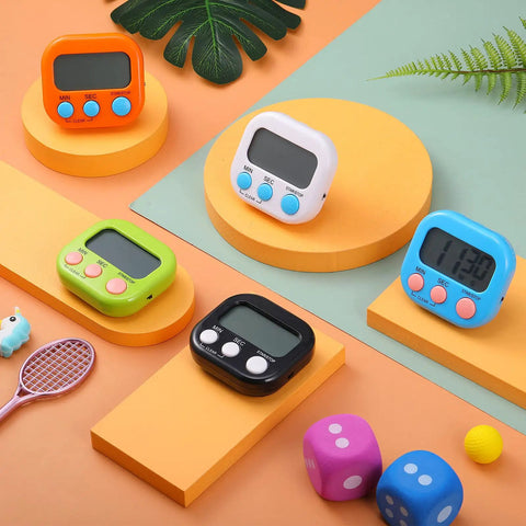 Six Pack Magnetic Digital Kitchen Timers Set With Loud Alarm And Large Digits, Countdown To 99 Minutes 59 Seconds displayed colorfully