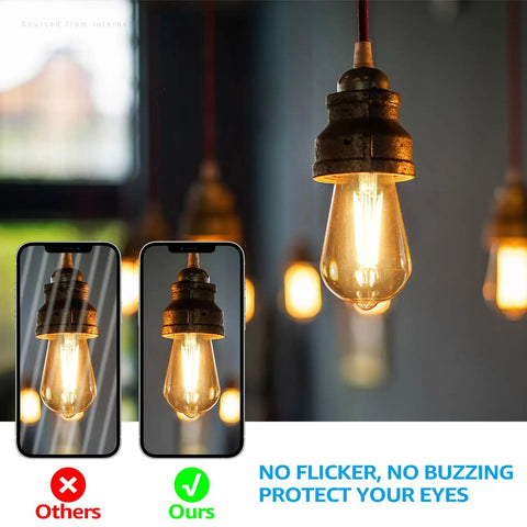 Dimmable Vintage Edison LED Bulbs 7W Filament, 800 Lumens, Soft White 2700K, clear glass bulb in rustic fixture