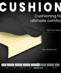 Cushion cutout showing soft-touch leather and high-density foam, medium-firm support for Racing Style Gaming Chair With Pull-Out Footrest And Lumbar Support, High Back Ergonomic Leather Desk Chair For Long Gamer Sessions, Home Office Comfort, Height Adjustable, Easy Assembly.