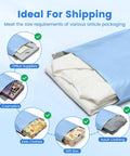 Image of Poly Mailers 10x13 Inches 50 Pack Self Seal Shipping Envelopes Weatherproof Tear Resistant For Clothing Water Resistant Packaging Bags In Haze Blue displaying various uses such as shipping office supplies, cosmetics, kids clothes, gift boxes, and adult clothing.