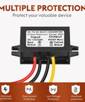 Two Pack 24V And 12V To 5V 5A 25W Step Down Converter Module Buck Regulator with wire connections and protection features