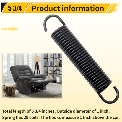 Premium Five Point Seven Five Inch Recliner Mechanism Extension Springs Replacement For Lane Action Homeplace Furniture black coiled spring.