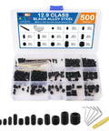 Massive 500 Piece Metric Set Screw Kit With 13 Sizes M3 M4 M5 M6 M8 Allen Head Hex Socket Grub Screws In Black Alloy Steel For Bathroom Fixtures Includes 5 Wrenches And 1 Tweezer Rust Resistant Precision Threads