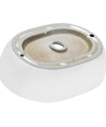 Underside view of White Oval Vessel Sink For Bathroom Above Counter Vanity 24 By 16 Inch Porcelain Ceramic Wash Basin