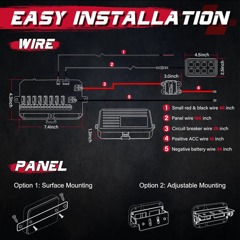 Installation diagram for 8 Gang Switch Panel 12V 24V Dimmable Strobe Momentary Universal Circuit Control Box On Off LED Touch Switch Pod