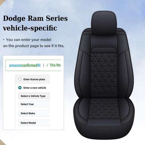 Ram Seat Covers Full Set Waterproof For 2002-2025 Dodge Ram 1500 2500 3500 Crew Quad Cab With Curved Rear Bench Black front view
