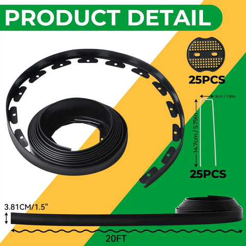 Product details of No Dig Landscape Edging Border Kit 1.5 Inch Tall 20 Foot Heavy Duty Garden Edge With 25 U Shaped Stakes
