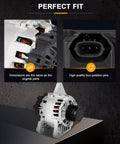 Replacement Alternator For Kia Forte 2014 2015 2016 And Kia Soul 2012 2013 2014 2015 2016 With OE Grade Bearing showing dimensions and pins