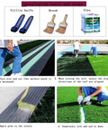 Installation steps for Realistic Outdoor Artificial Grass Lawn Turf Mat for Patio and Garden, using tools like utility knife and glue.