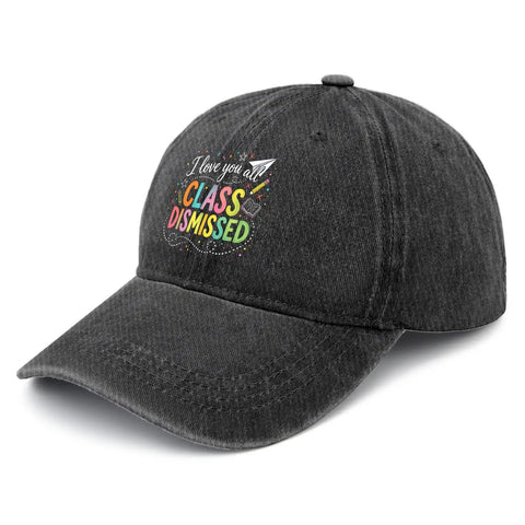 Washed Distressed Low Profile Baseball Cap For Men, Adjustable Buckle Strap, the go-to hat with 'Class Dismissed' design.