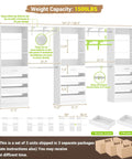 Diagram of Heavy-Duty All-In-One Closet Organizer System With Extendable Hanging Rods Spacious Drawer Units And Flexible Wooden Shelving.