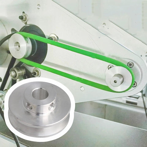 V Shape Aluminum Alloy Pulley Wheel For Motor Shaft 3.1x1.5x0.8cm Fixed Single Bore 31mm Diameter 8mm Hole in use with green belt