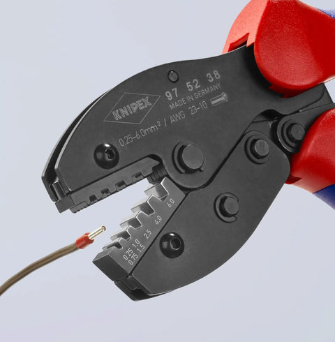 Close-up of Five Position Ferrule Crimping Pliers For Insulated And Non-Insulated End Sleeves With Precision Dies Self-Releasing Lock