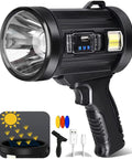 Beast 1 Million Lumens Spotlight With Solar Charging, 6 Modes, Rechargeable Handheld Flashlight, Includes Tripod And 3 Color Filters