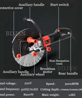 Handheld Electric Concrete Cutting Saw With Water Fed Dust Suppression Ring Blade Wall Grooving Machine showing blade, handles, and specifications.