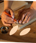Precision Biscuit Joiner With Adjustable Depth Gauge For Smooth Furniture Assembly And Hardwood Slotting No Sweat Woodworking Tool in use, marking wooden board.