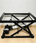 Portable Electric Scissor Lift Table With Remotes Space Saving Height Adjustable coffee platform folded and ready for storage.