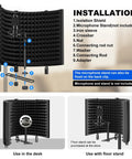 Top Shelf Microphone Isolation Shield With Snap Fit Pop Filter assembled with mic stand details for seamless setup and use.