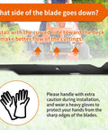 Image showing a Hi Lift Mower Blade for 46 Inch Deck fits Husqvarna YTH Series and Craftsman YT3000 with installation tips.