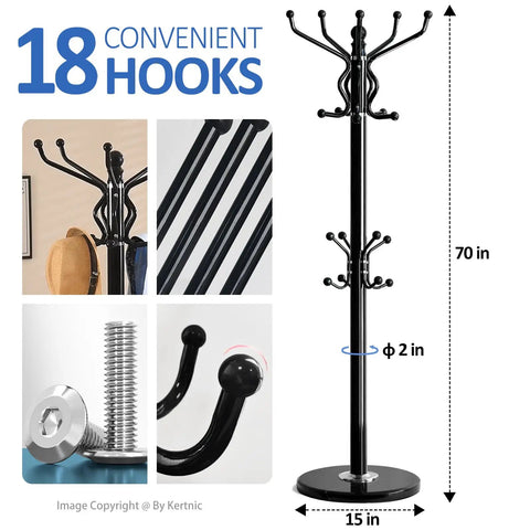 Heavy Duty Freestanding Coat Rack With 18 Sturdy Hooks And Marble Base For Entryways And Hallways Boss Level Stability
