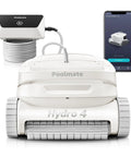 Hydro 4 Inground Pool Vacuum Cleaner with 50ft Corded Cable and Smart App Control, shown with power box and smartphone app.