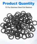 75 Pieces M8 Flat Washers 304 Stainless Steel Black Finish Inner Diameter 8mm Outer Diameter 14mm Thickness 1mm Round Metal Washers For Screws And Bolts Outdoor Construction Rust And Corrosion Resistant stacked black flat washers
