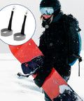 Snowboarder holding snowboard with image of Four Pack Ski Glove Leashes Made From Premium Nylon With Metal Button in grey shown