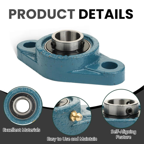 Front view of UCFL205-16 pillow block bearing with 1 in bore, two-bolt flange, cast-iron base, self-aligning
