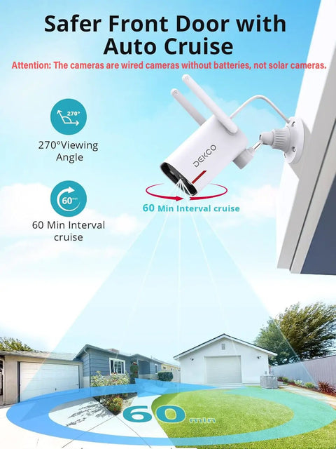 Two Pack Outdoor Security Camera With 2K Color Night Vision For Crisp Details 180 Degree Pan Wired And WiFi Compatible on house wall