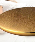 Rides Smooth Across Any Dining Surface This Rechargeable Electric Lazy Susan Turntable 80 Cm Size with a shiny golden surface.