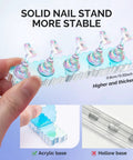 Two Sets Blue Acrylic Nail Stand With Magnetic Display Base For Press Ons Includes 10 Transparent Stands And 30 Pink Reusable Putty Or 100 Transparent Double Sided Tape For Easy Home Or Salon Nail Art Display And Organization showing blue acrylic base with five transparent stands.