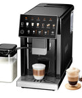 Supercharging Your Morning Ritual With This Fully Automatic Espresso Machine Featuring A Built In Grinder And OneTouch Milk Frother For Legit BaristaGrade Creations At Home, compact black unit with coffee and milk containers.