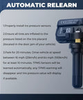 TPMS Sensor Set Of 4 433MHz Tire Pressure Monitoring System Pre Programmed Auto Relearn Replacement For Your Ride Make Model Year High Quality New Sensors Ready To Roll After A Quick 20 Minute Drive, auto relearn sensor shown