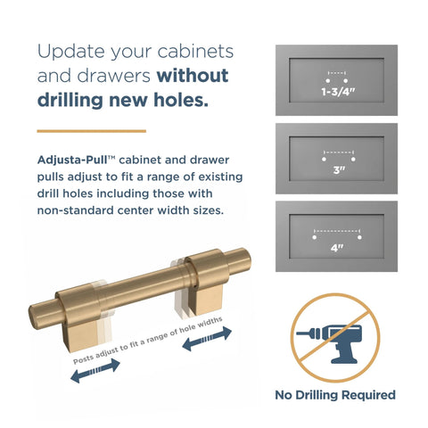 Adjusta-Pull Champagne Bronze Cabinet Hardware Set 5 Pack Adjustable Drawer Pulls For Kitchen Cabinets with 1-3/8 to 4 inch holes