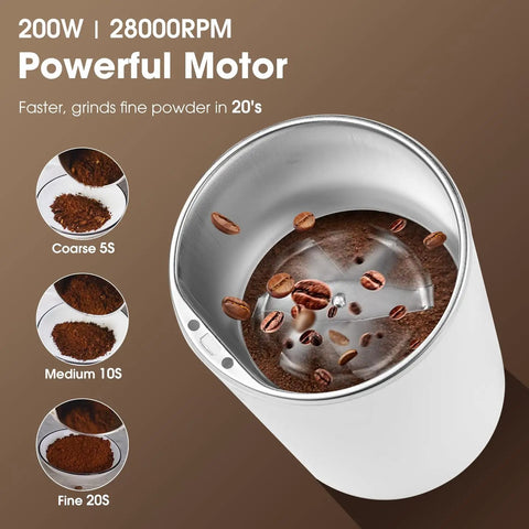 Mini Coffee Grinder 200W 28000RPM Stainless Steel Electric Powder Grinder For Coffee Beans Spices Herbs Nuts Seeds Grains