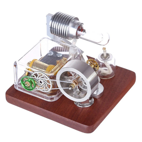 Hot Air Engine Model Kit With Rotating Mechanical Music Box For Science Experiments And Educational Fun on wooden base