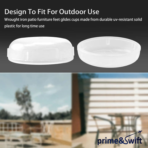 Heavy Duty Clear Wrought Iron Patio Furniture Foot Glides Caps 1.5 Inch Non Slip Table Leg Covers 24 Pack smooth glides designed for outdoor use.