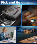 Collage of 4 In 2 Dual USB C Charging Cable With USB A Inputs All In One Grab And Go Travel Charger in various settings.