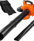 Beast 3-In-1 Gas Leaf Blower Mulcher And Vacuum With 450 CFM Air Flow And 200 MPH Velocity displayed with attachments