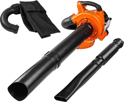 Beast 3-In-1 Gas Leaf Blower Mulcher And Vacuum With 450 CFM Air Flow And 200 MPH Velocity displayed with attachments