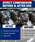 Comparison of gear before and after using Copper Anti Seize Lubricant Grease For High Temperature Parts That Stops Noise And Seizing Keeps It Quiet, Protects Bolts Brake Pins And Spark Plugs From Rust And Corrosion Waterproof And Heat Resistant Compound For Auto Marine And Equipment.