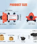 110V Electric Water Pressure Pump 4.0 GPM 50PSI Self Priming Diaphragm Booster dimensions and fittings overview.
