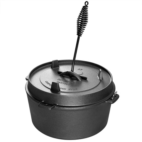 Pre Seasoned Cast Iron Camping Dutch Oven 6 Quart With Lid And Tripod Stand For Outdoor Cooking Great For Slow Braise Stews And Beefy Hearty Family Dinners