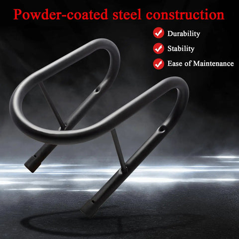 Powder-coated steel Removable Dirt Bike Wheel Chock With Mount Kit, Six And A Half Inch Wide shown against black background