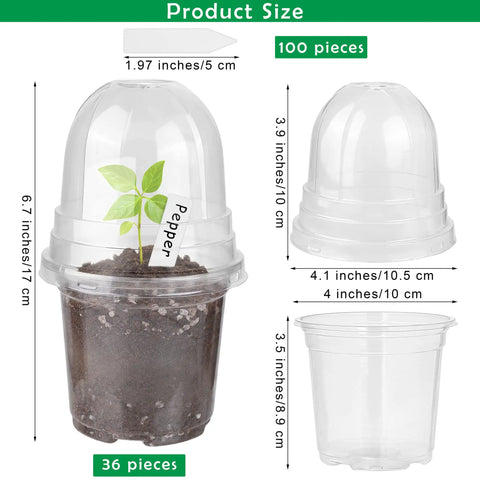36 Packs 4 Inch Plant Nursery Pots With Humidity Dome Transparent Plastic Planters For Seed Starting Seedlings Indoor Outdoor Garden Kit With Plant Labels For Easy Growth Tracking